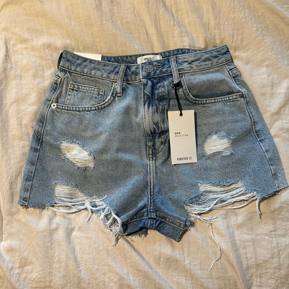 Forever 21 Light Blue Ripped Denim Shorts